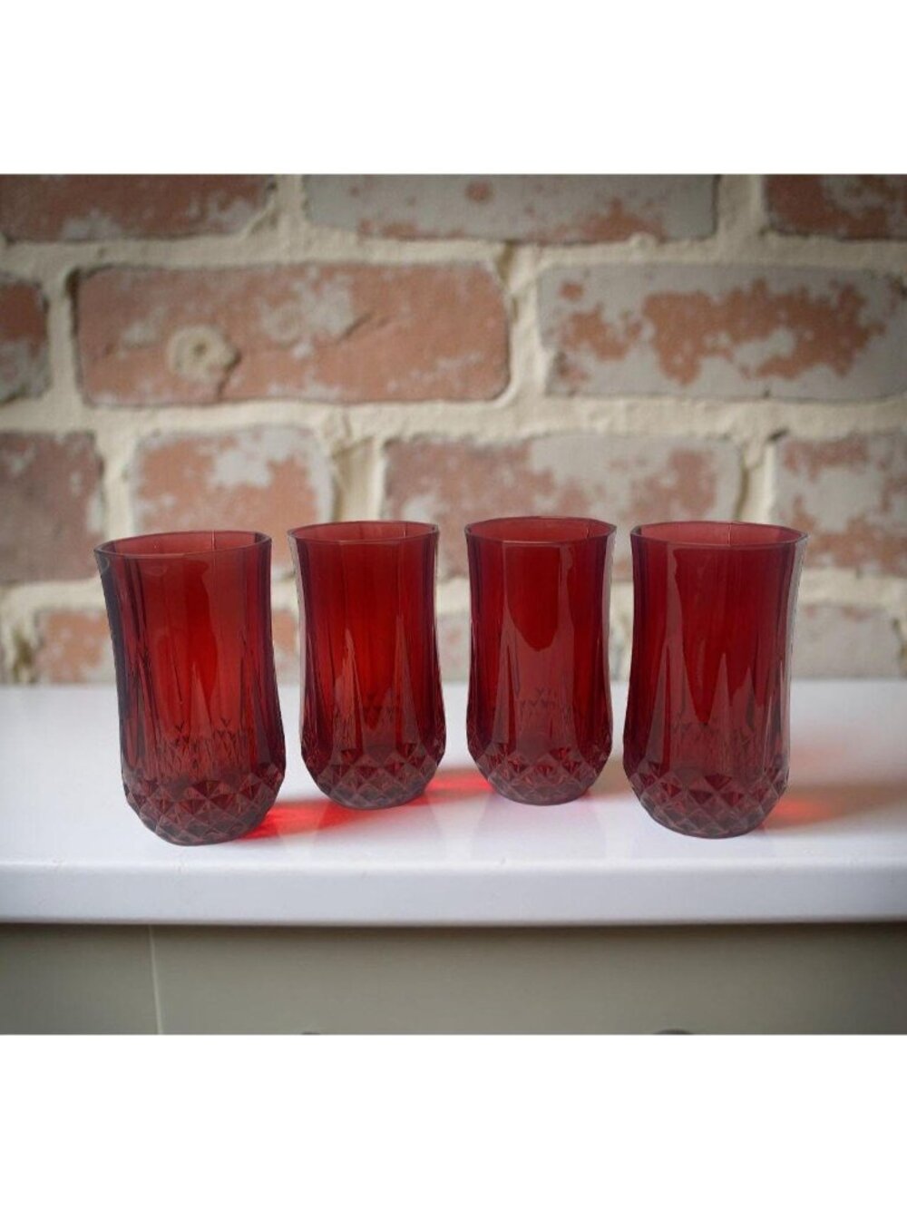 Set Of 4 Vintage Ruby Red Longchamp by Cristal D'Arques - Durand Tumblers - Picture 2 of 6
